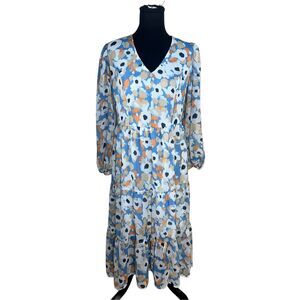 Joie Womens S Limited Edition sheer LS Tiered Printed Maxi Dress Floral Field
